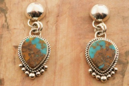 Artie Yellowhorse Genuine Mineral Park Turquoise Sterling Silver Post Earrings